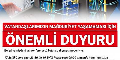 Belediyeden Önemli Duyuru!