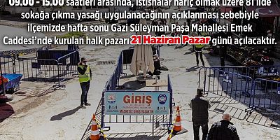Cumartesi Pazarı Pazar Günü Kurulacak