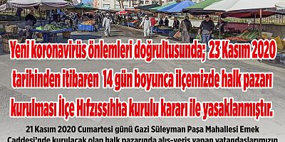 Halk Pazarı İki Hafta Kurulmayacak