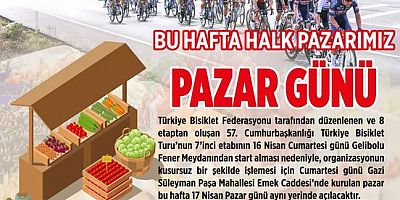 Halk Pazarı Pazar Günü Kurulacak