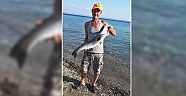 Oltayla 9 kiloluk levrek yakaladı