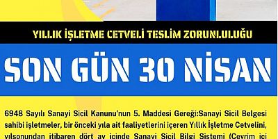 Yıllık İşletme Cetveli Teslim Zorunluluğu Son Gün 30 Nisan