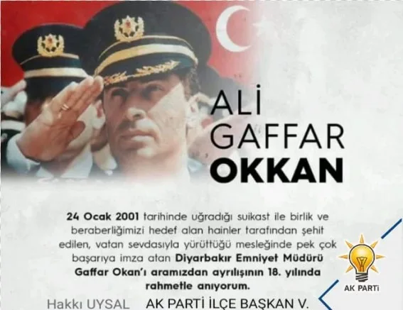 AK PARTİ İLÇE BAŞKAN VEKİLİ UYSAL’DAN  GAFFAR OKAN’I ANMA  MESAJI